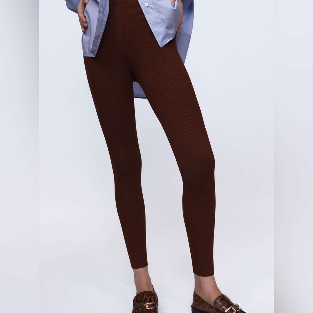 Zara Brown Ribbed Leggings